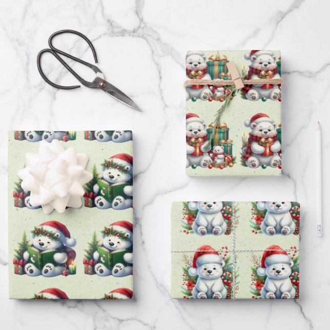 Baby Polar Bears Christmas Kids Wrapping Paper Sheet (Front)