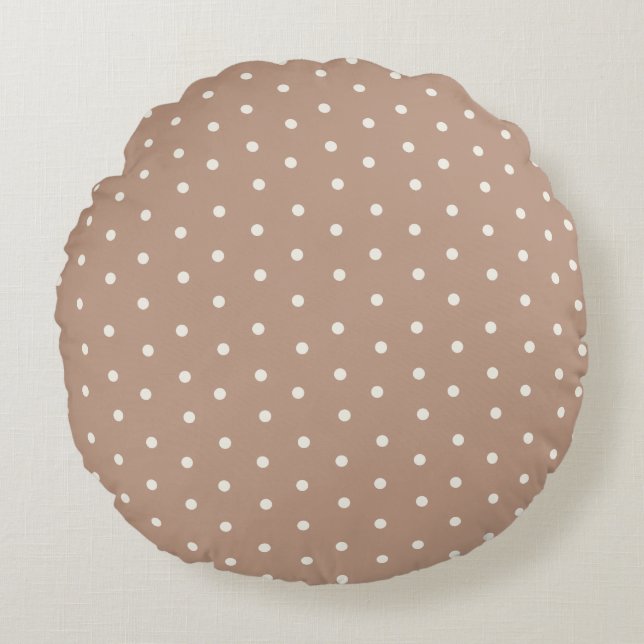 Baby polka dot pattern on brown background round pillow (Front)