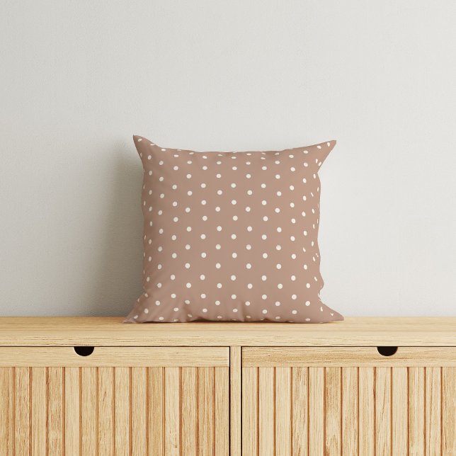 Baby polka dot pattern on brown background throw pillow (Creator Uploaded)