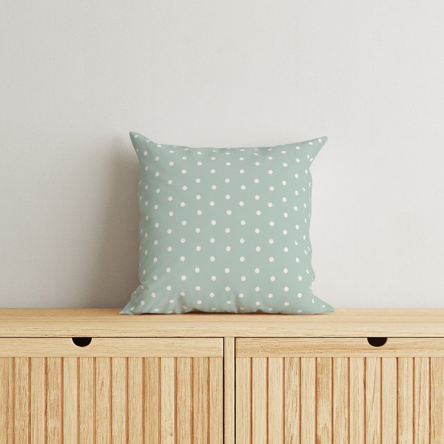 Baby polka dot pattern on green blue background throw pillow (Creator Uploaded)