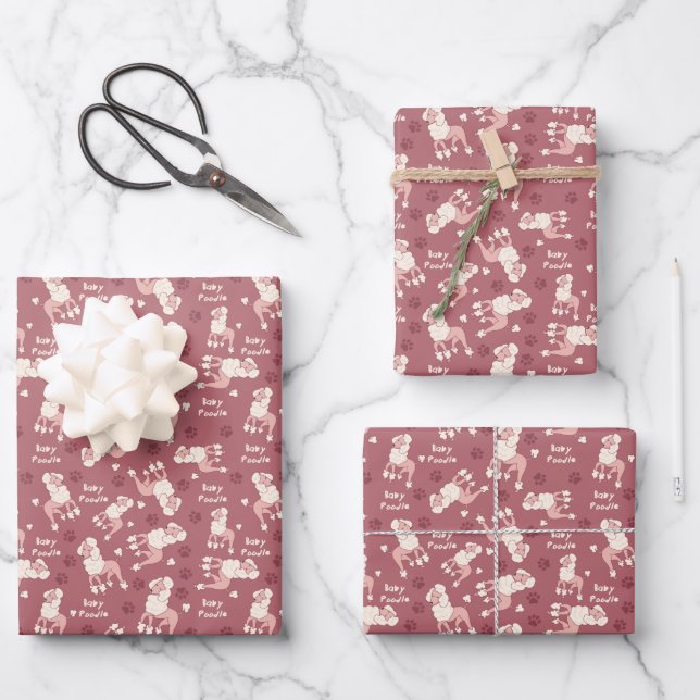 Baby Poodle Wrapping Paper Sheets (Front)