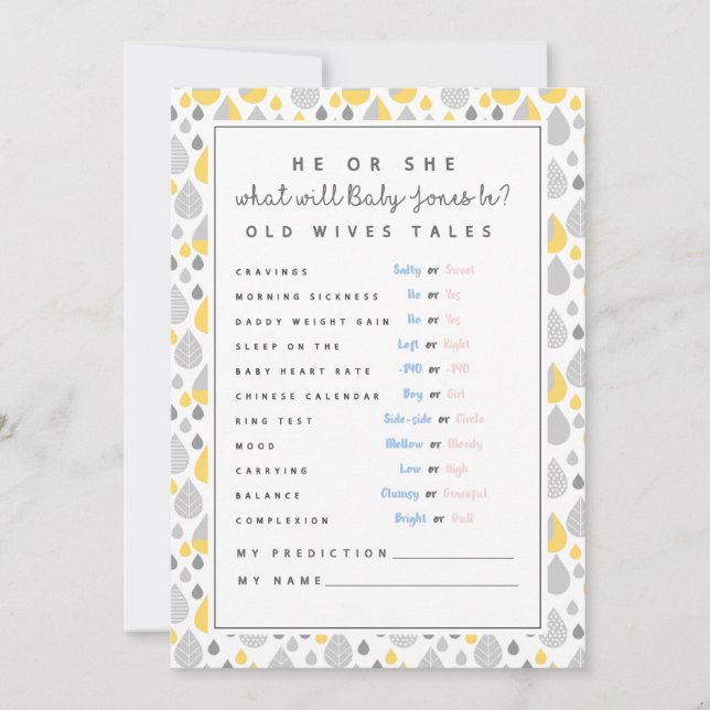 baby prediction card baby shower game mom to be (Front)