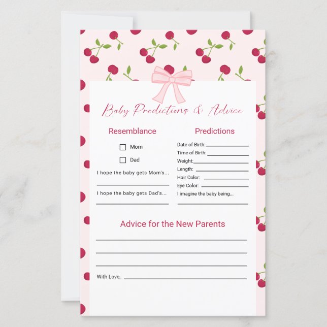 Baby Predictions Advice Cherry On Top Baby Shower  (Front)