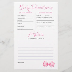 Baby Predictions Advice Pink Baby Shower Game