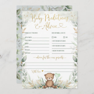 Baby Predictions & Advice Teddy Bear Greenery Game Invitation