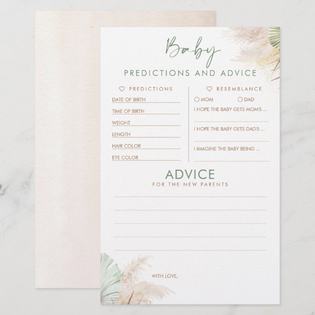 Baby Predictions and Advice Baby Shower Game (Front/Back)