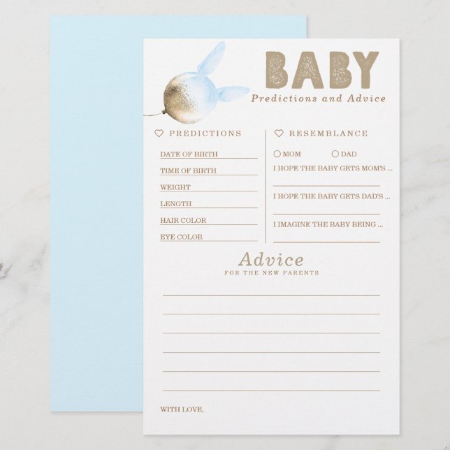 Baby Predictions and Advice Baby Shower Game (Front/Back)
