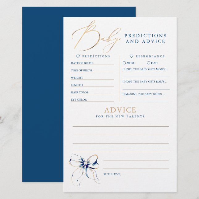 Baby Predictions and Advice Baby Shower Game (Front/Back)