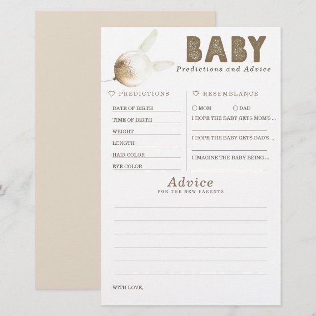 Baby Predictions and Advice Baby Shower Game (Front/Back)