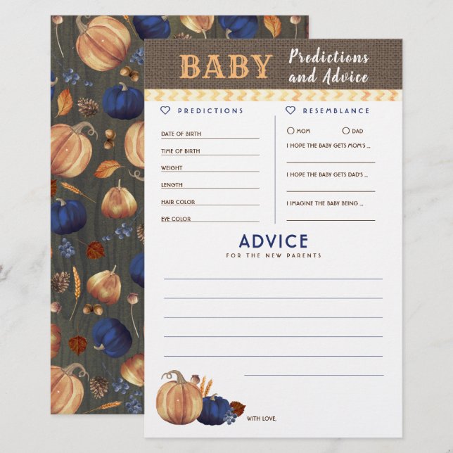 Baby Predictions and Advice Baby Shower Game (Front/Back)