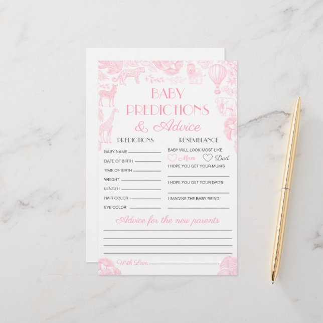 Baby Predictions and Advice Baby Shower Game Card (Front/Back In Situ)