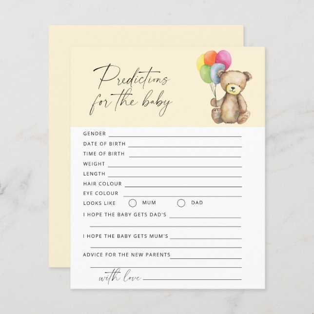 Baby predictions and advice Bear baby game (Front/Back)