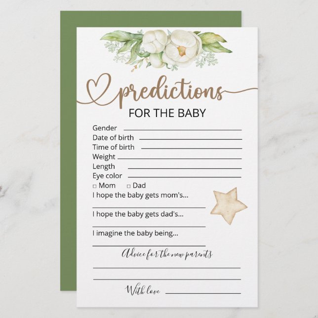 Baby Predictions | Baby Shower Game (Front/Back)