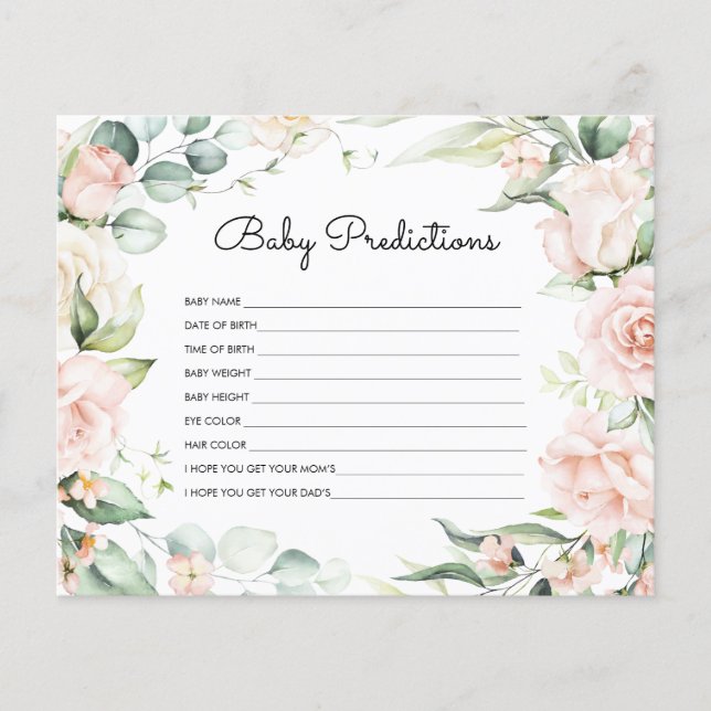 'Baby Predictions' Blush GreeneryBaby Shower Game (Front)