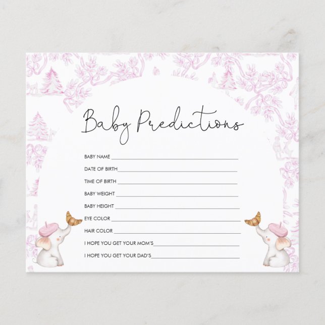 Baby Predictions Pink Toile Baby Shower Game (Front)