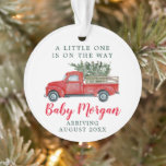 Baby Pregnancy Announcement Christmas Ornament<br><div class="desc">A little one is on the way pregnancy announcement Christmas ornament. Baby Coming soon holiday gift. Vintage red truck with Christmas tree illustration. Easily edit all the information.</div>