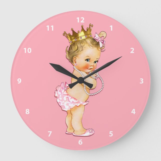 Baby Princess and Pearls Pink Large Clock (Front)