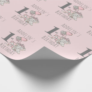 Baby Princess Elephant Girl Pink 1st Birthday Wrapping Paper
