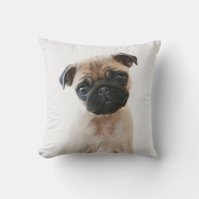 Baby Pug Portrait Throw Pillow (Front)