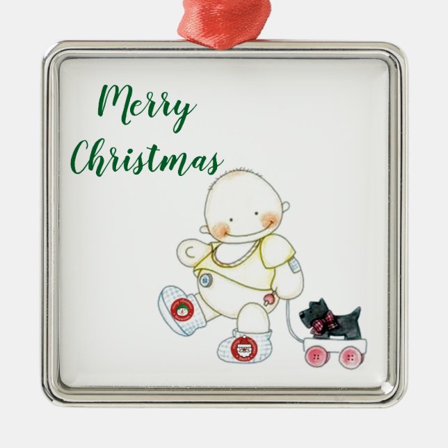 ***BABY PULLS WAGON*** ORNEMENT DE NOËL (Devant)