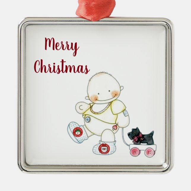 ***BABY PULLS WAGON*** ORNEMENT DE NOËL (Devant)