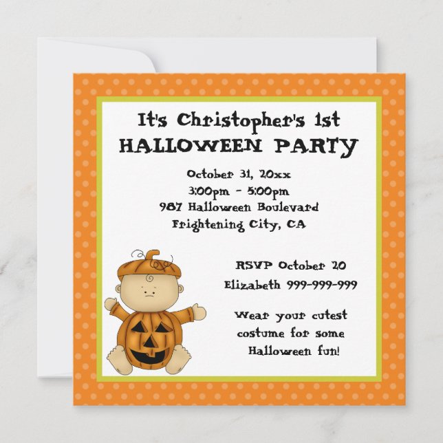Baby Pumpkin Kid First Halloween Party Invitation (Front)
