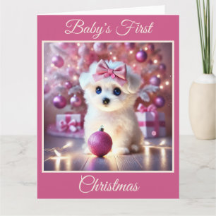 Baby Puppy's First Christmas (Pink) Card