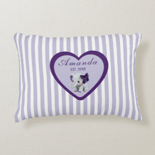 Baby Purple and White Name Elephant Accent Pillow