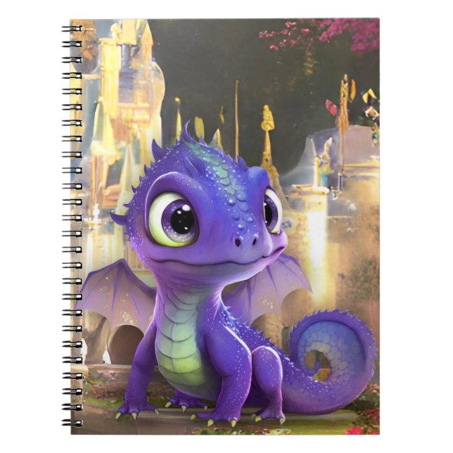 Baby Purple Dragon And Fantasy Medieval Castle Notebook (Front)