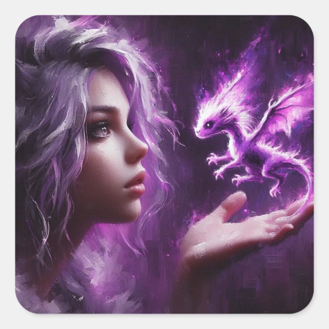 Baby Purple Dragon Square Sticker (Front)