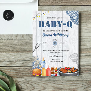 Baby-Q Baby Shower Boy Rustic BBQ Backyard Plaid  Invitation