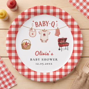 Baby Q Baby Shower Gingham Clothesline & Grill Paper Plate