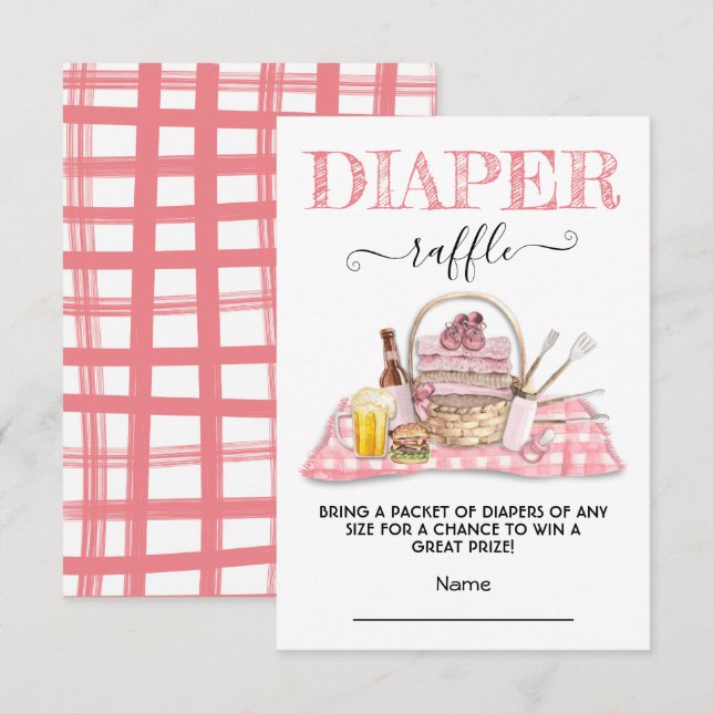 Baby Q Barbecue Shower Pink Diaper Raffle card (Front/Back)