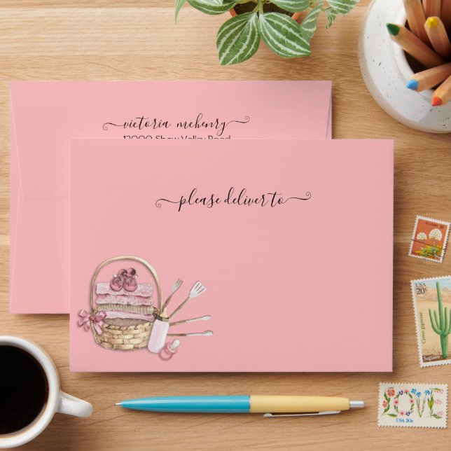Baby Q Barbecue Shower Pink Picnic Envelope (Desk)