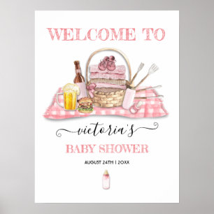 Baby Q Barbecue Shower Pink Picnic Welcome Sign