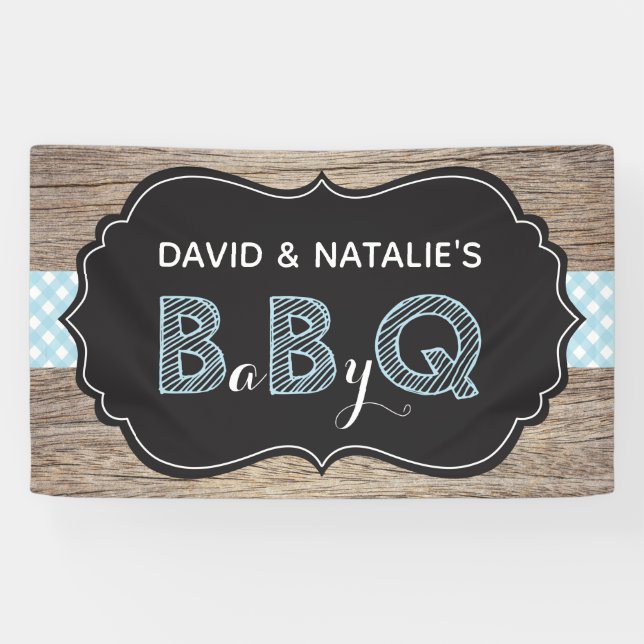 Baby Q BBQ Baby Shower Banner Blue (Horizontal)