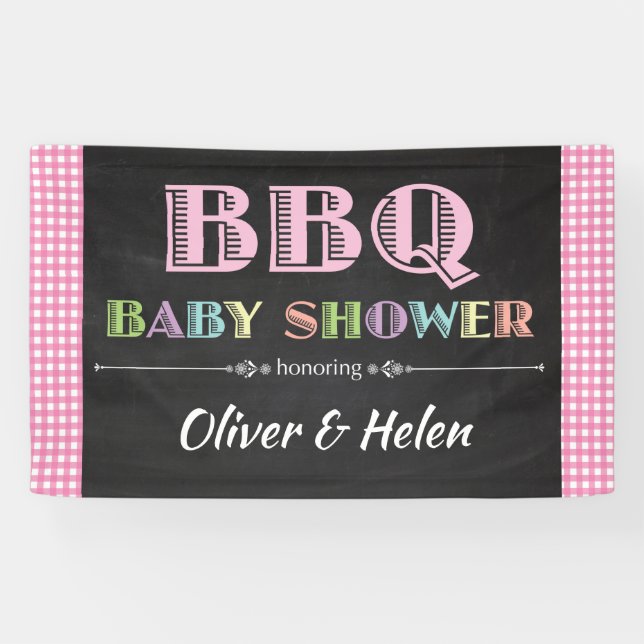 Baby Q BBQ Baby Shower Banner Pink (Horizontal)