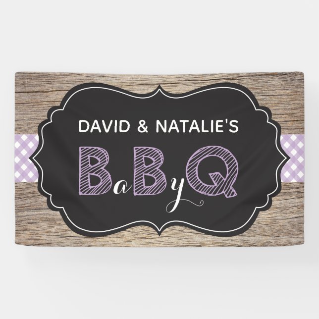 Baby Q BBQ Baby Shower Banner Purple (Horizontal)