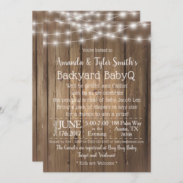Baby-Q BBQ Wood Rustic Gender Neutral Baby Shower Invitation (Front/Back)