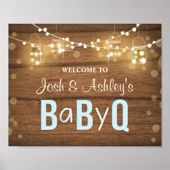 Baby Q Coed BBQ Baby Shower Welcome Sign Rustic (Front)