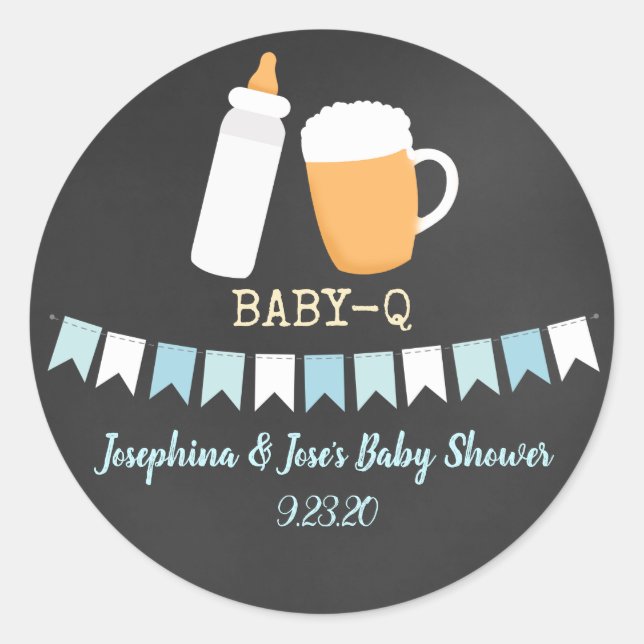 Baby-Q Couples Beer Baby Shower Favour Classic Round Sticker (Front)