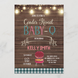 Baby Q gender reveal party invitation