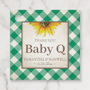 Baby Q Gingham and Sunflower Thank You Green Favour Tags