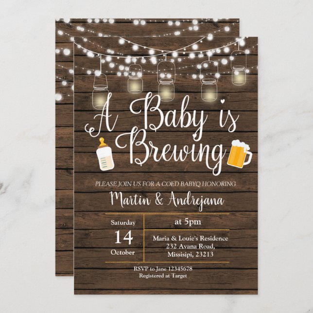Baby Q invitation Coed BBQ Baby brewing invite (Front/Back)