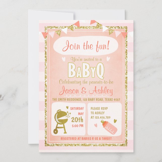 Baby Q invitation Coed BBQ Baby Shower Invite Pink (Front)