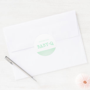 Baby-Q Mint Green Gingham Baby Shower Classic Round Sticker