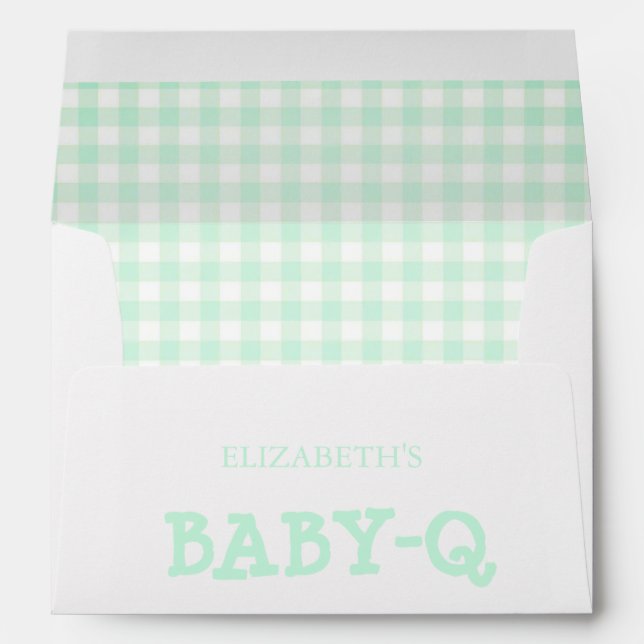 Baby-Q Mint Green Gingham Baby Shower Envelope (Back (Bottom))