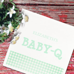 Baby-Q Mint Green Gingham Baby Shower Napkin