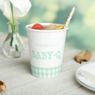 Baby-Q Mint Green Gingham Baby Shower Paper Cups