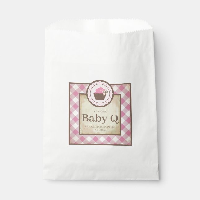 Baby Q Pink Gingham and Cupcake Favour Bag (Front)